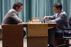 FILM STILL - PAWN SACRIFICE - Liev Schreiber (left) stars as Boris Spassky and Tobey Maguire (right) stars as Bobby Fischer in Edward Zwick's PAWN SACRIFICE, a Bleecker Street release. Date Added 8/4/2015 3:25:00 PM Addtl. Info Credit: Takashi Seida